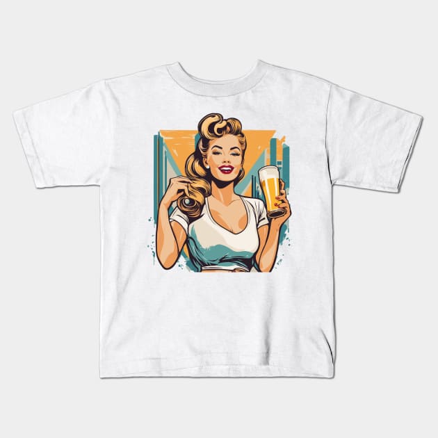 Brew Beer Mistress Lager Lady Pin Up Girl Kids T-Shirt by di-age7